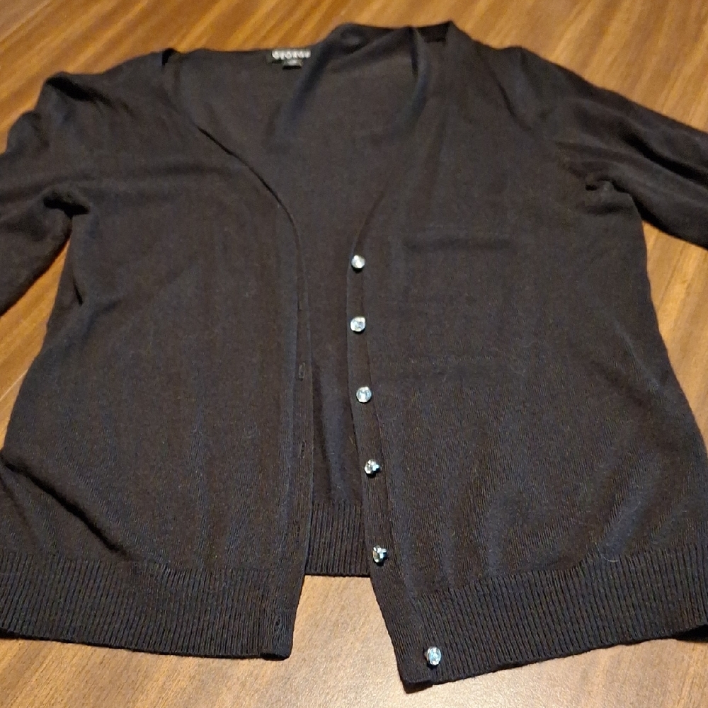 Classic Black Button-Up Cardigan With Rhinestone Buttons
